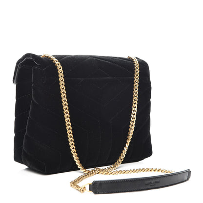 Saint Laurent Velvet Y Quilted Monogram Small Loulou Chain Satchel Black 3 of 9