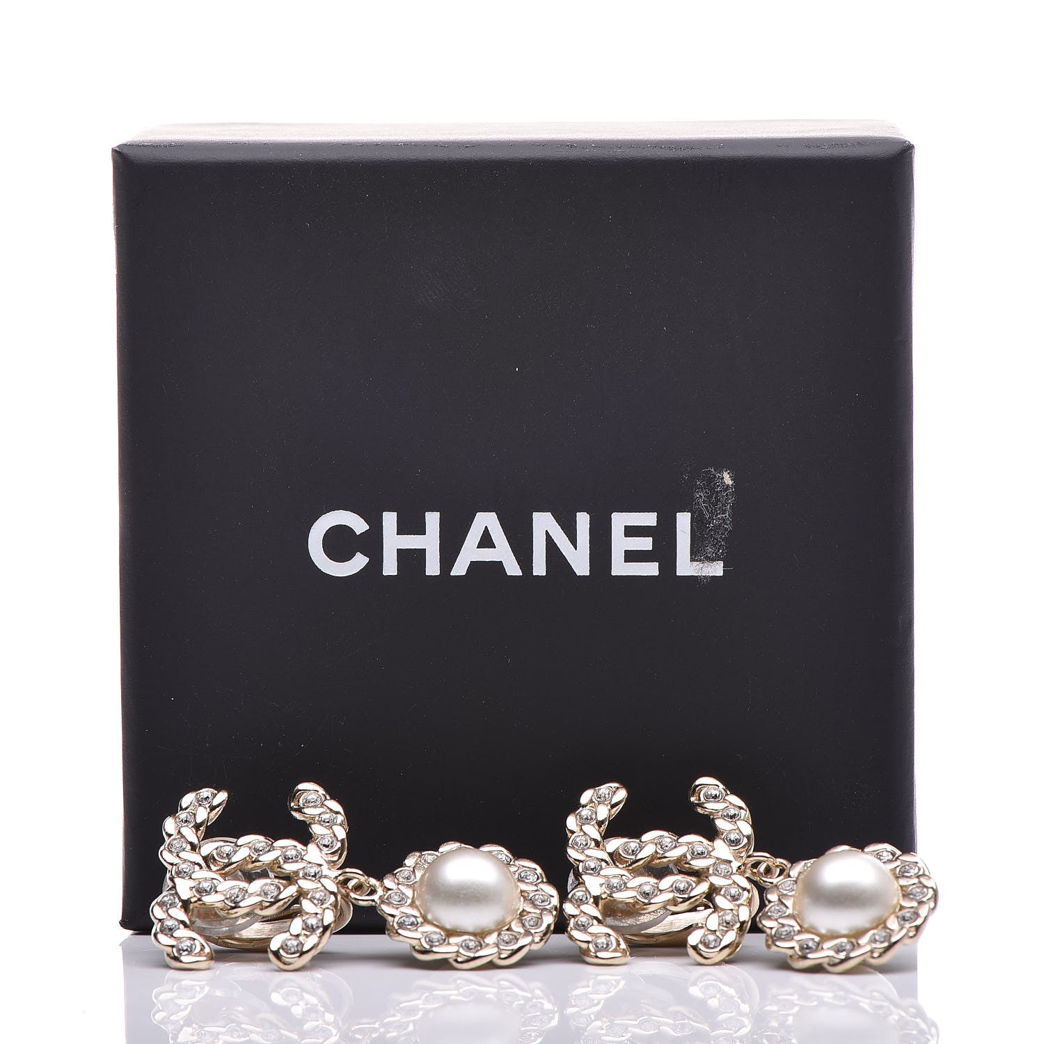 Chanel Crystal Pearl Pearls Coronation CC Drop Clip On Earrings Gold 5 of 5