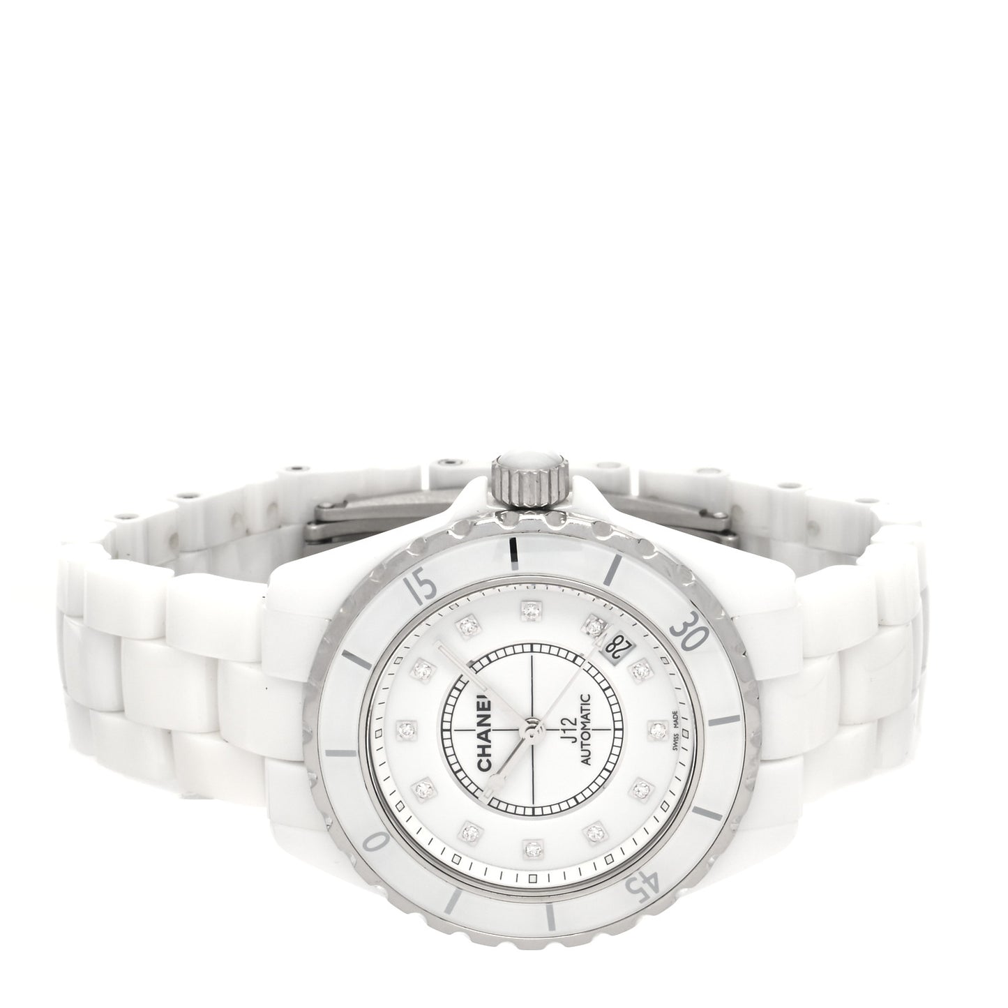 Stainless Steel Ceramic Diamond 38mm J12 Automatic Watch White