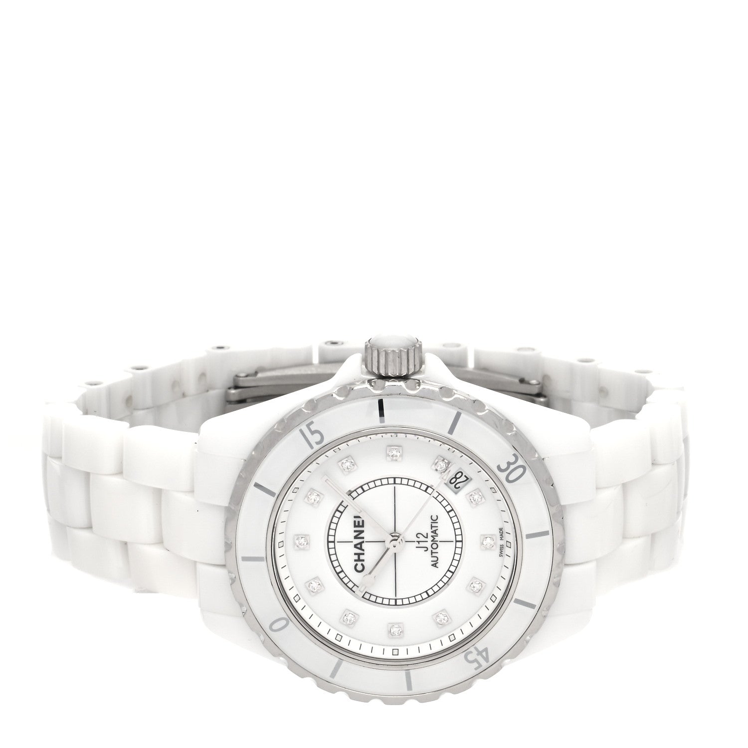 Chanel Stainless Steel Ceramic Diamond 38mm J12 Automatic Watch White 2 of 5