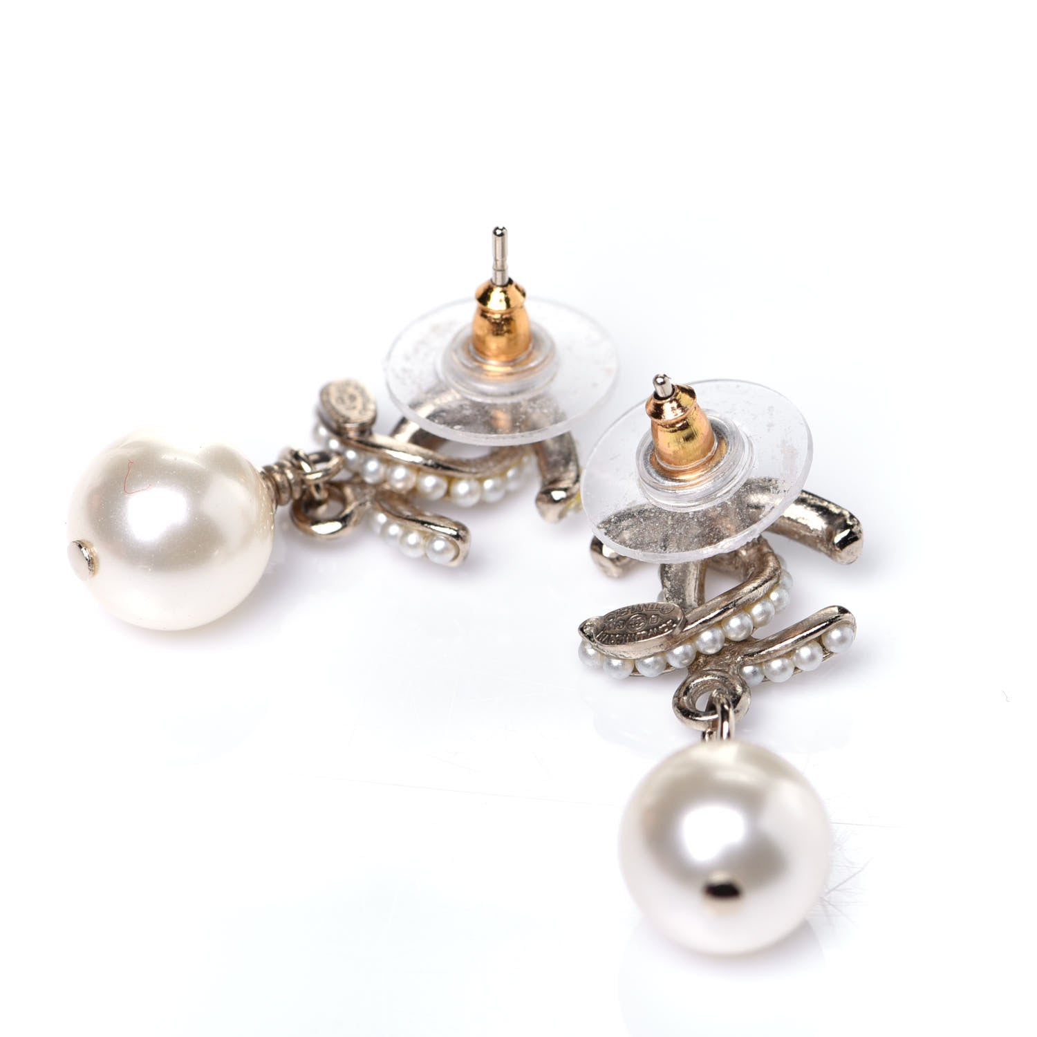 Chanel Pearl Twisted CC Drop Earrings Light Gold White 6 of 7