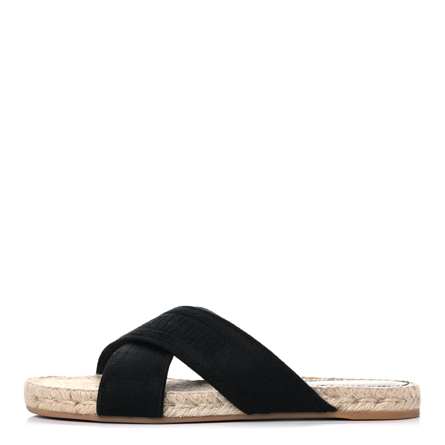 Canvas Embroidered Granville Espadrille Crisscross Flat Slide Sandals 41 Black