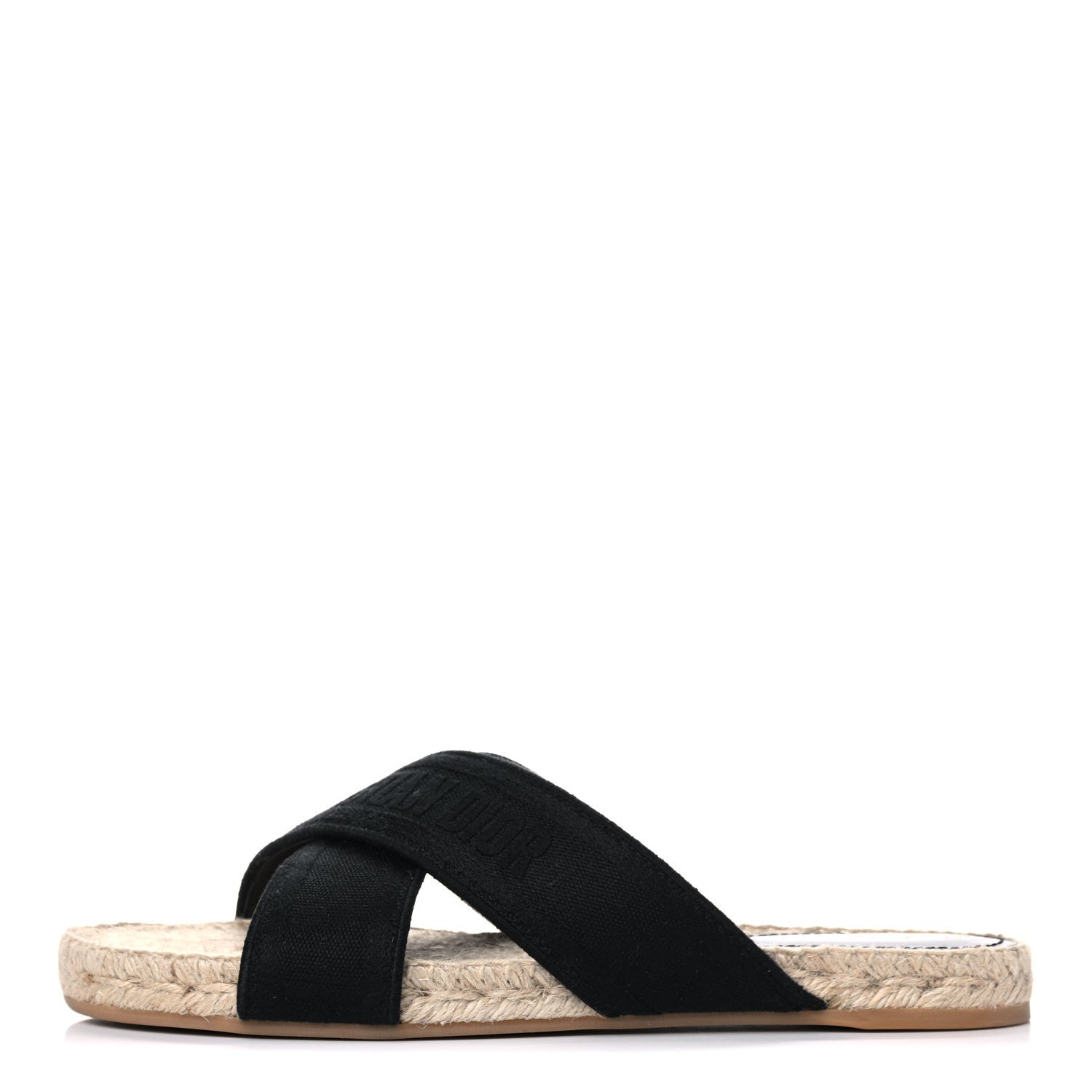 Christian Dior Canvas Embroidered Granville Espadrille Crisscross Flat Slide Sandals 41 Black 1 of 11
