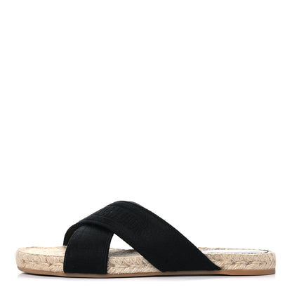 Christian Dior Canvas Embroidered Granville Espadrille Crisscross Flat Slide Sandals 41 Black 1 of 11