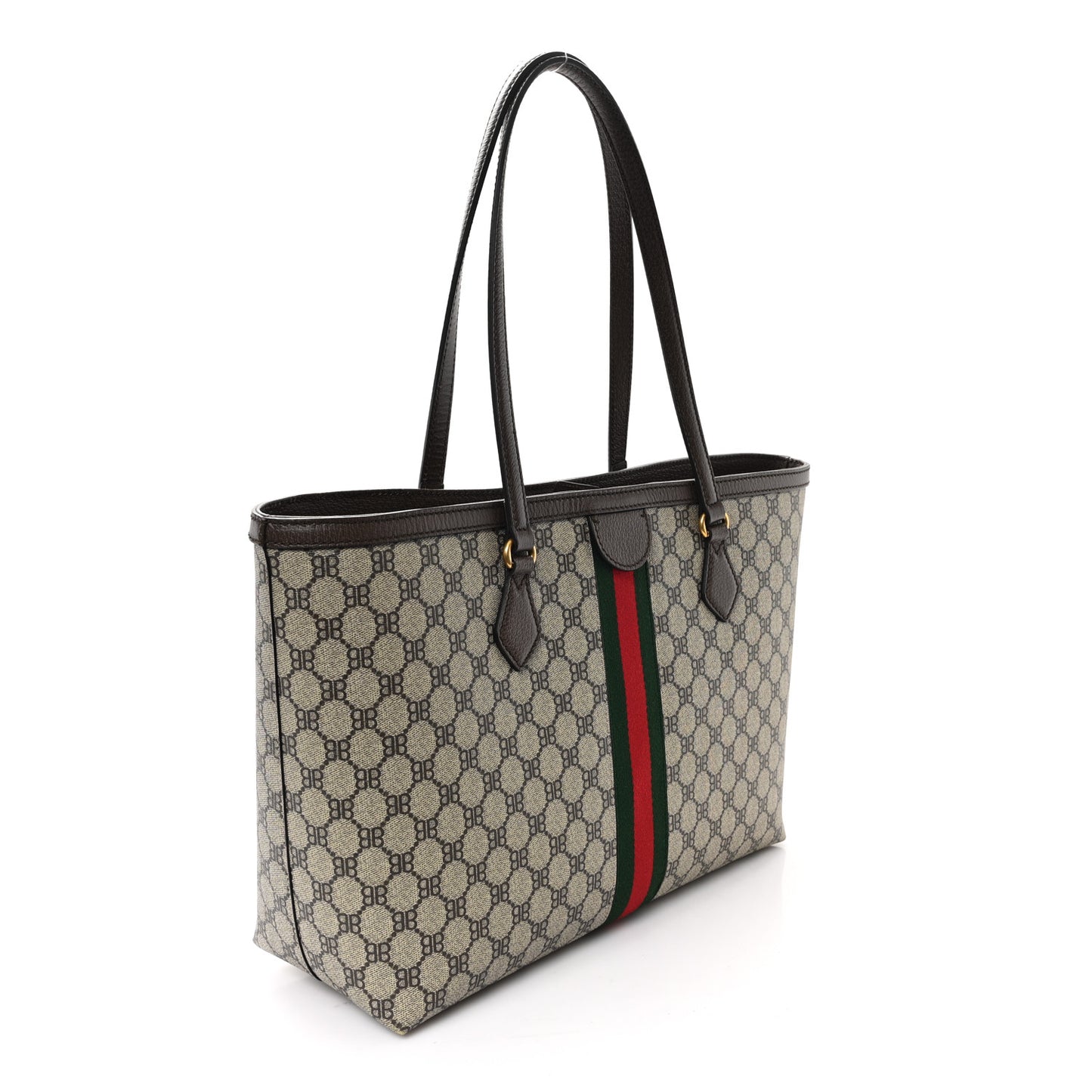 X BALENCIAGA BB Supreme Monogram Web Medium Ophidia Shopping Tote Beige New Acero