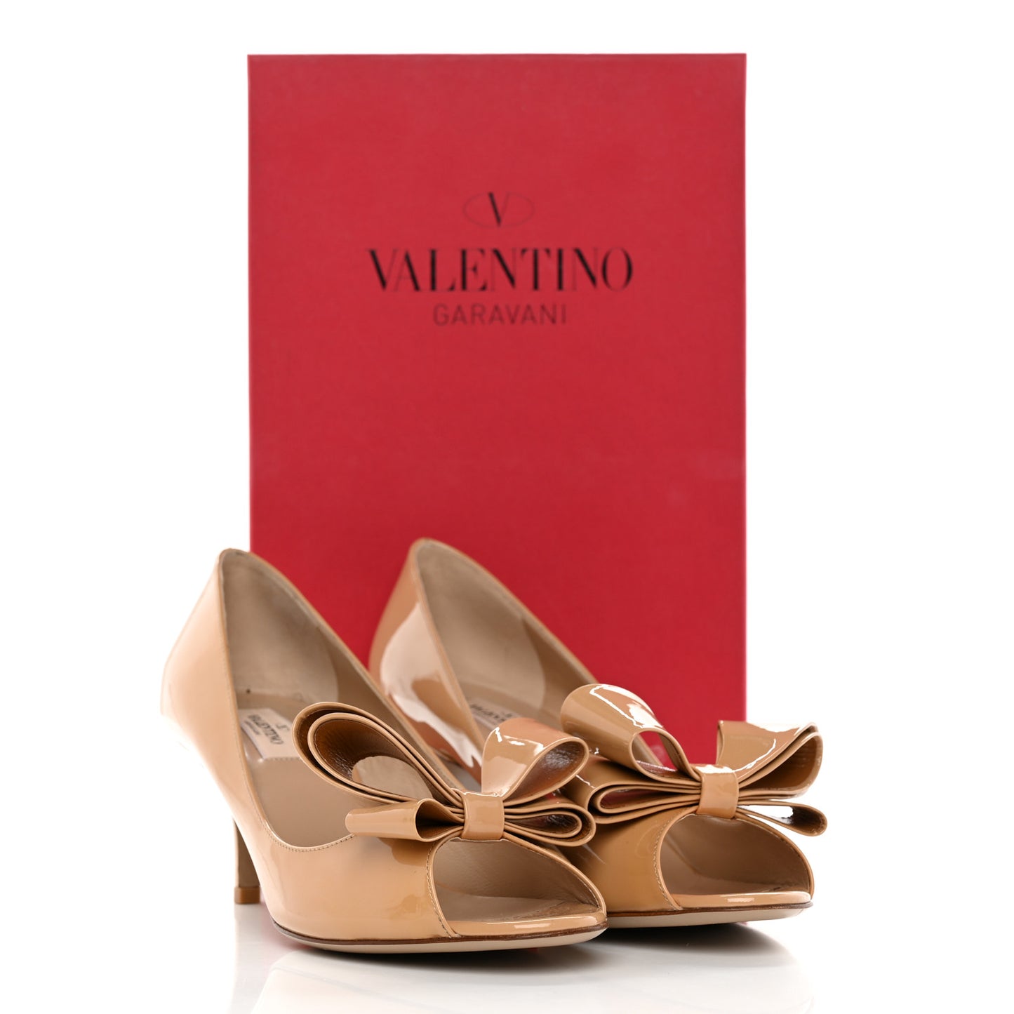 Patent Couture Bow Peep Toe Low Heel Pumps 39.5 Beige