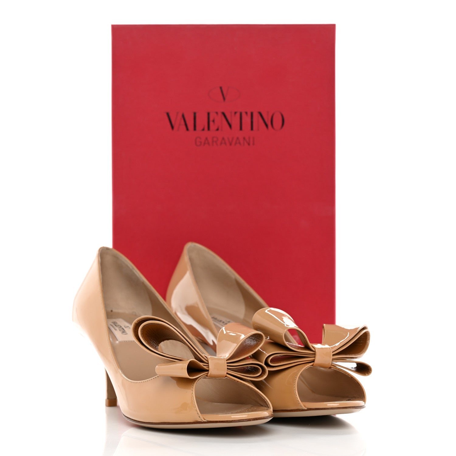 Valentino Garavani Patent Couture Bow Peep Toe Low Heel Pumps 39.5 Beige 14 of 14