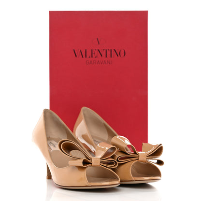 Valentino Garavani Patent Couture Bow Peep Toe Low Heel Pumps 39.5 Beige 14 of 14