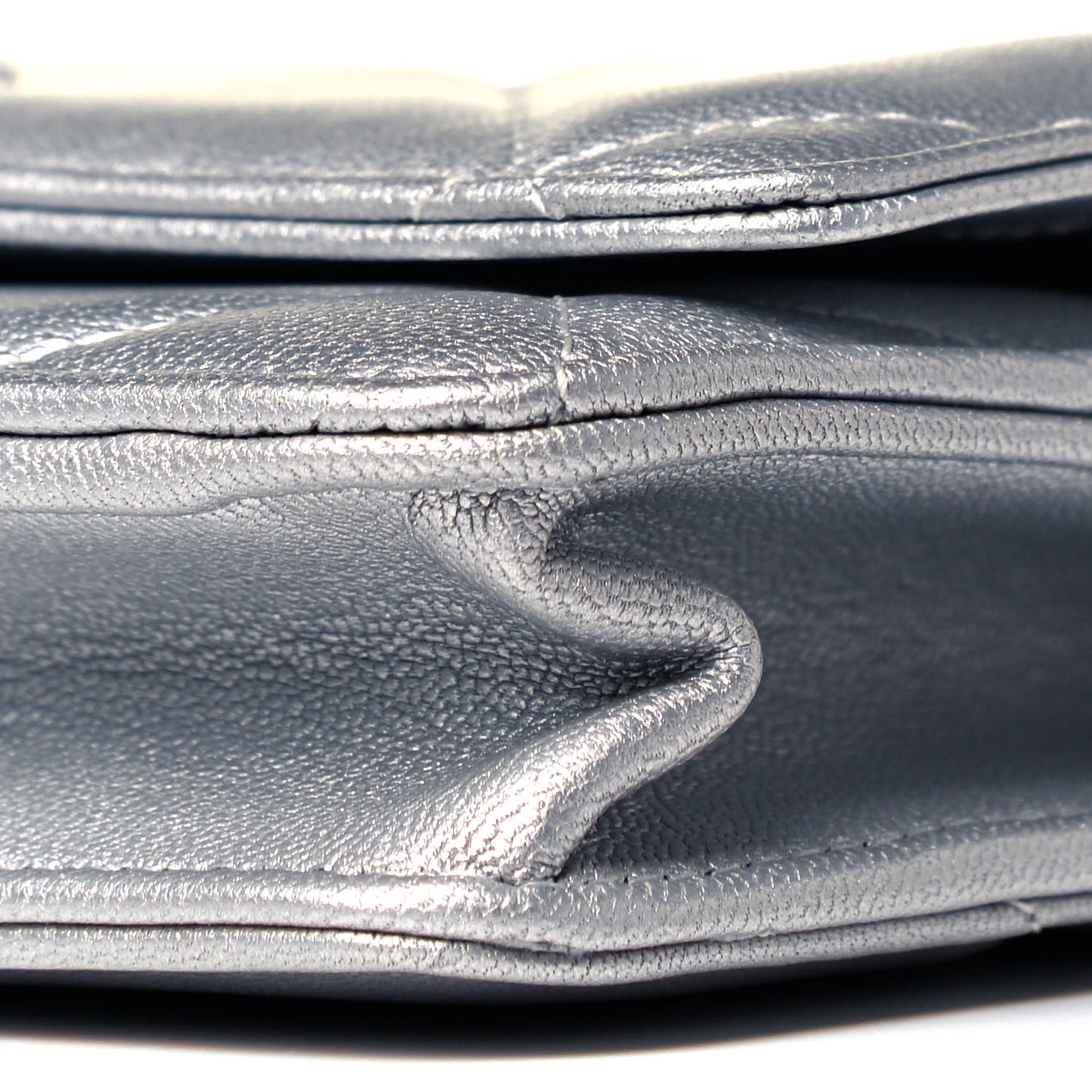 Metallic Lambskin Quilted Chanel 19 Wallet On Chain WOC Silver