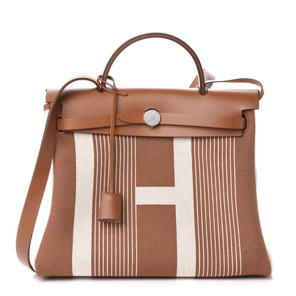 Hermes Vache Hunter Toile H Vibration Herbag Zip Retourne 31 PM Fauve Ecru Beige 3 of 13