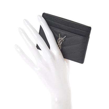 Saint Laurent Grain De Poudre Matelasse Chevron Monogram Credit Card Case Black 2 of 9