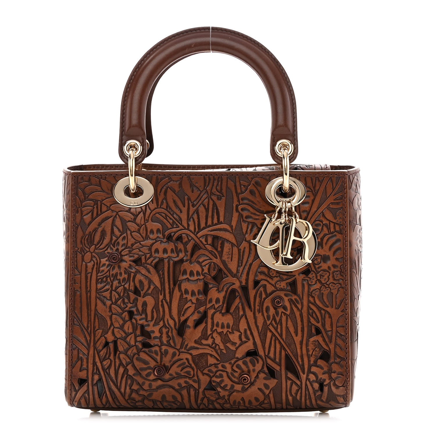 Christian Dior Calfskin Laser Cut Medium Lady Dior Brown 1 of 15