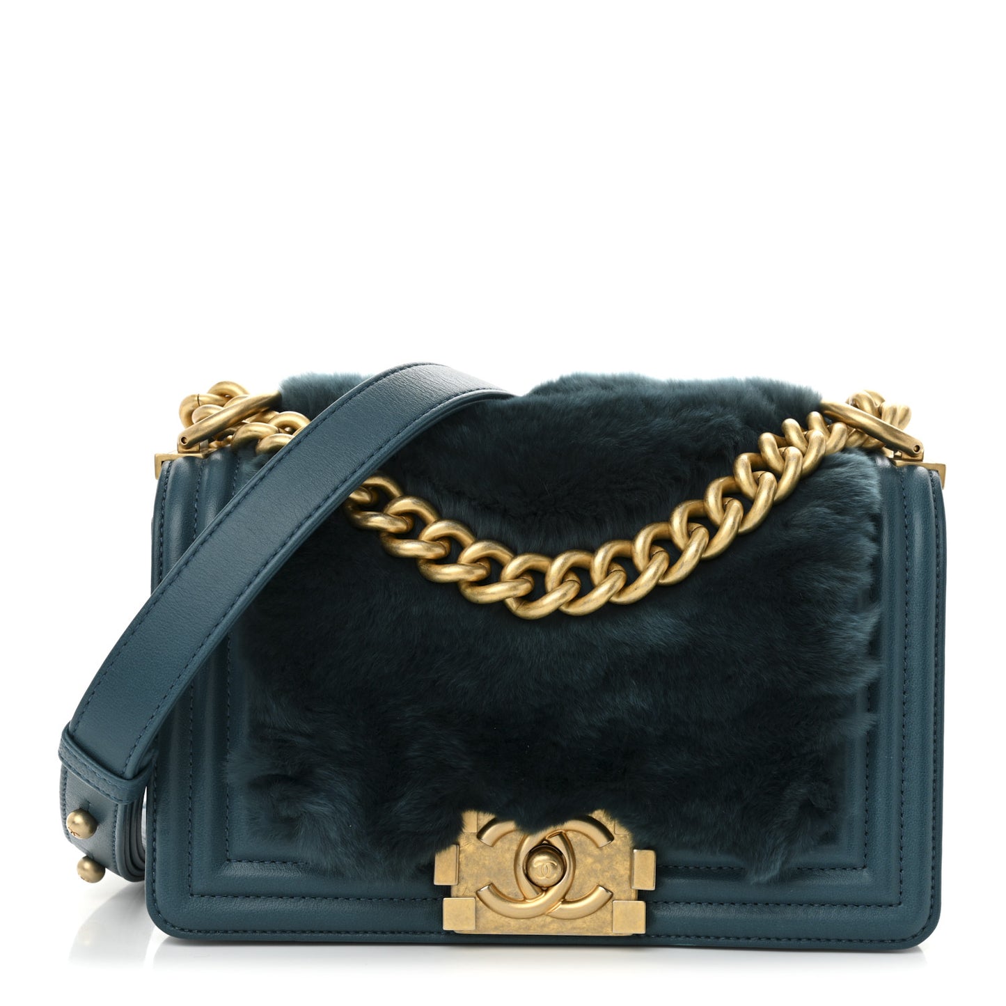 Orylag Rabbit Fur Calfskin Small Boy Flap Turquoise