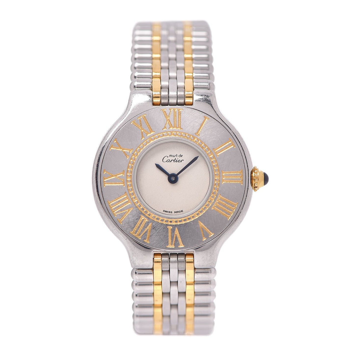 Stainless Steel 18K Yellow Gold 28mm Must De 21 Bullet Link Quartz Watch