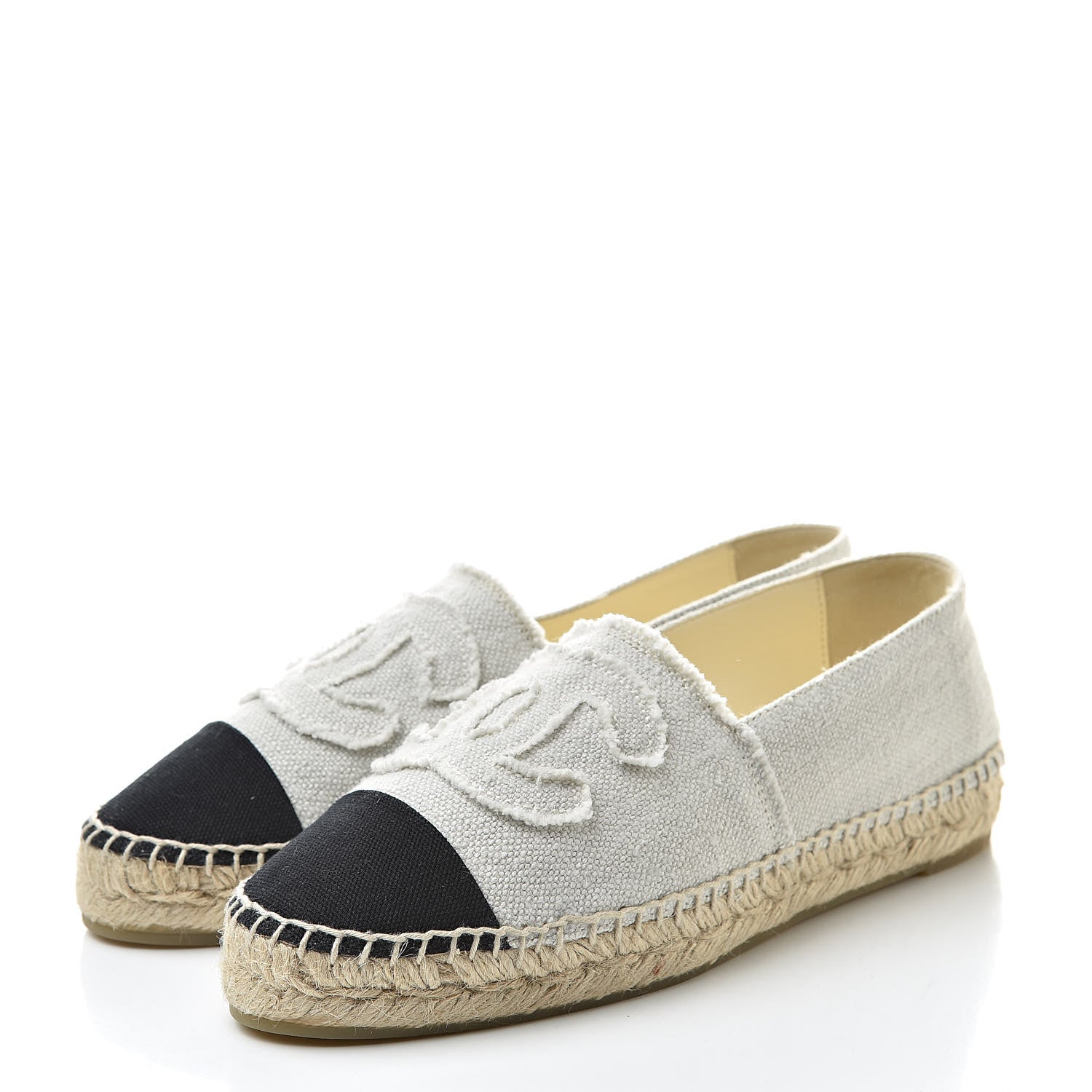 Chanel Linen CC Espadrilles 38 Beige Black 3 of 11