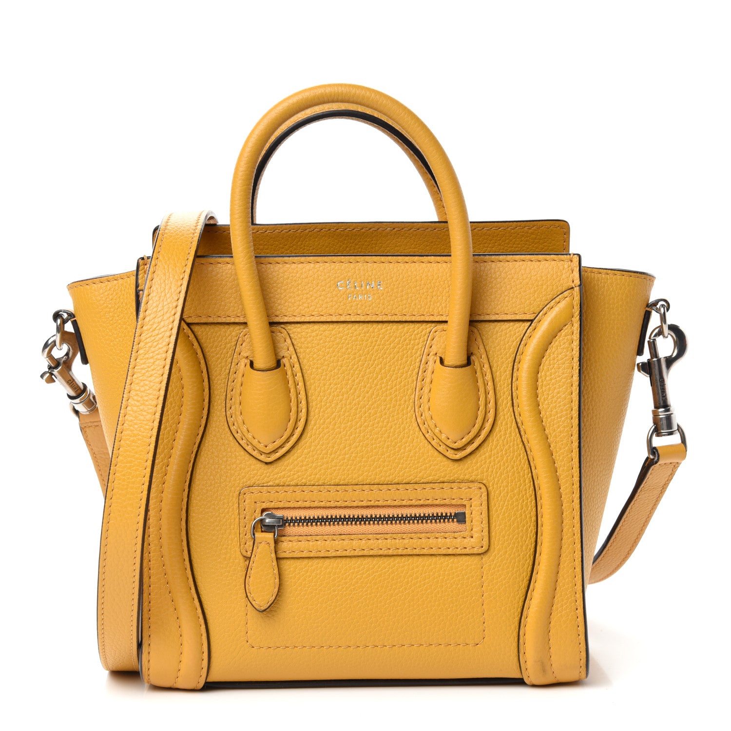 Celine Drummed Calfskin Nano Luggage Ocre 1 of 9