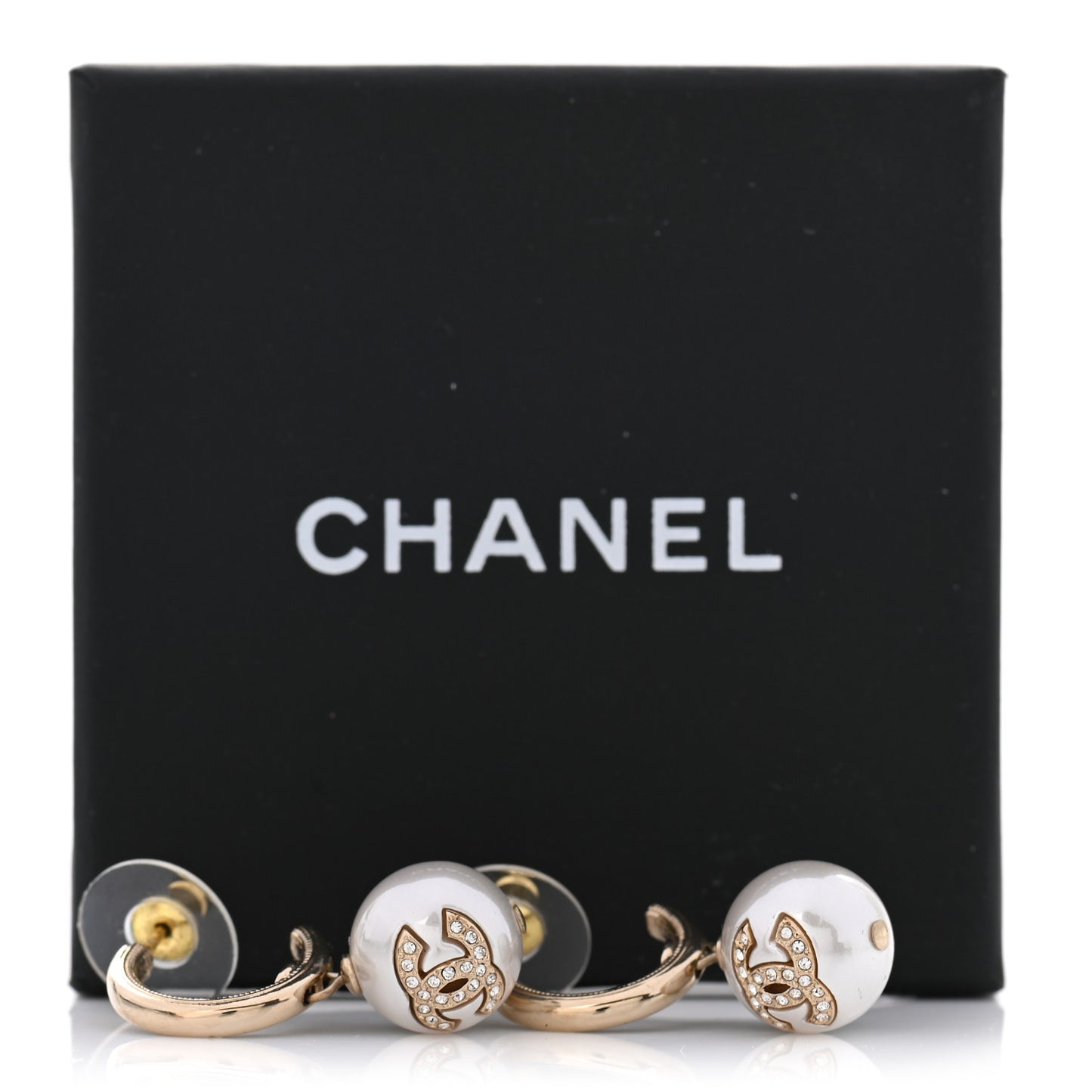 Pearl Crystal CC Drop Earrings Gold Pearly White