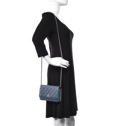 Chanel Iridescent Caviar Quilted Wallet on Chain WOC Dark Blue 3 of 12