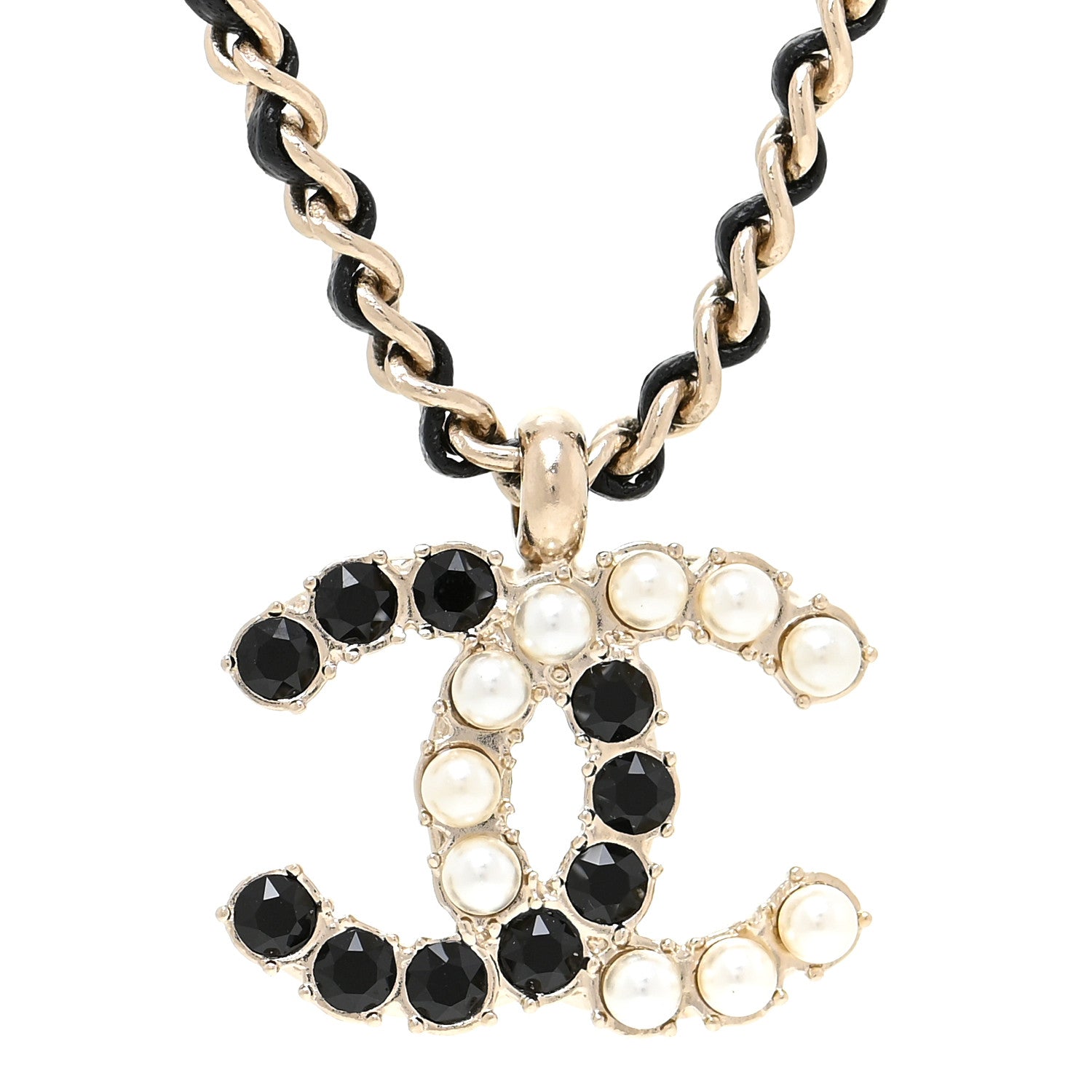 Chanel Lambskin Resin Pearl Dazzling Domino Short Necklace Gold Black 4 of 5