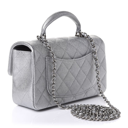 Chanel Metallic Caviar Quilted Mini Top Handle Rectangular Flap Silver 4 of 12