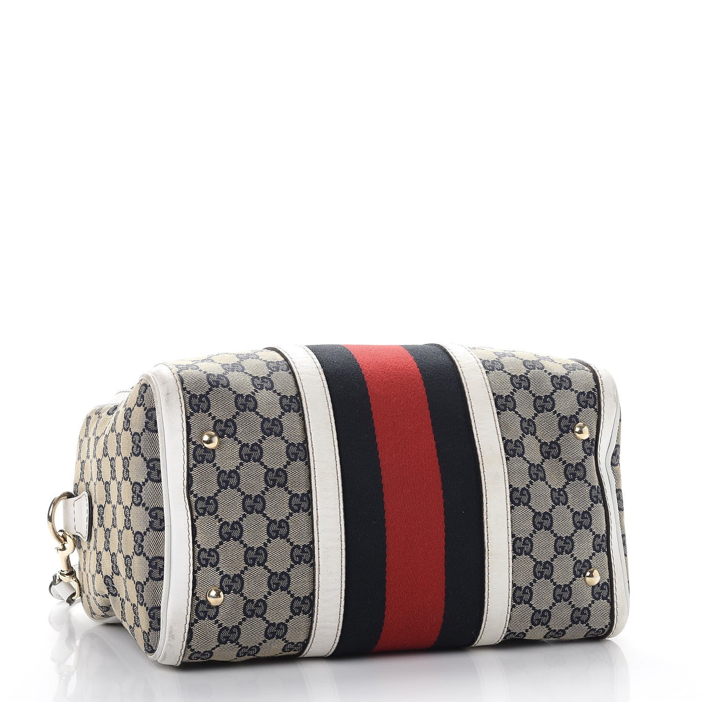 Monogram Selleria Calfskin Vintage Web Medium Boston Beige Blue Mystic White