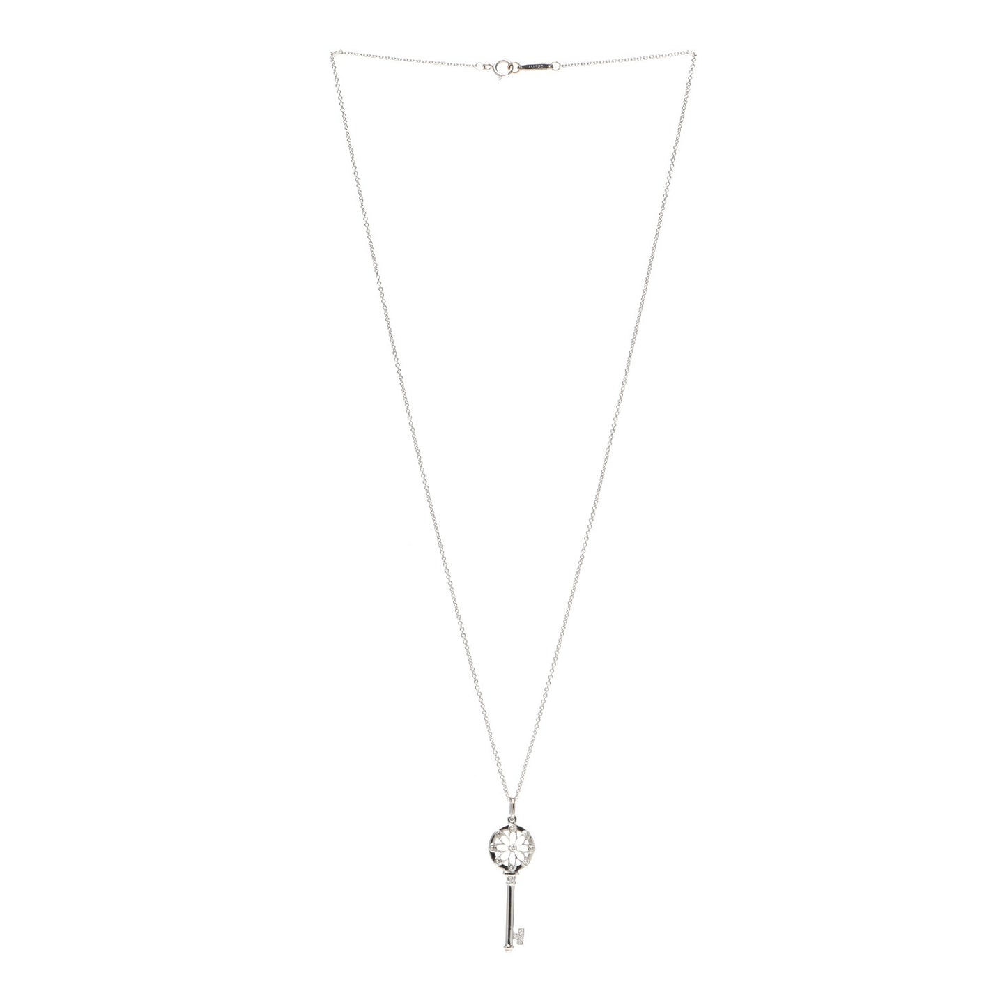 18K White Gold Diamond Floral Key Pendant Necklace