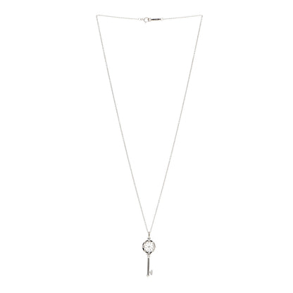 Tiffany 18K White Gold Diamond Floral Key Pendant Necklace 3 of 5