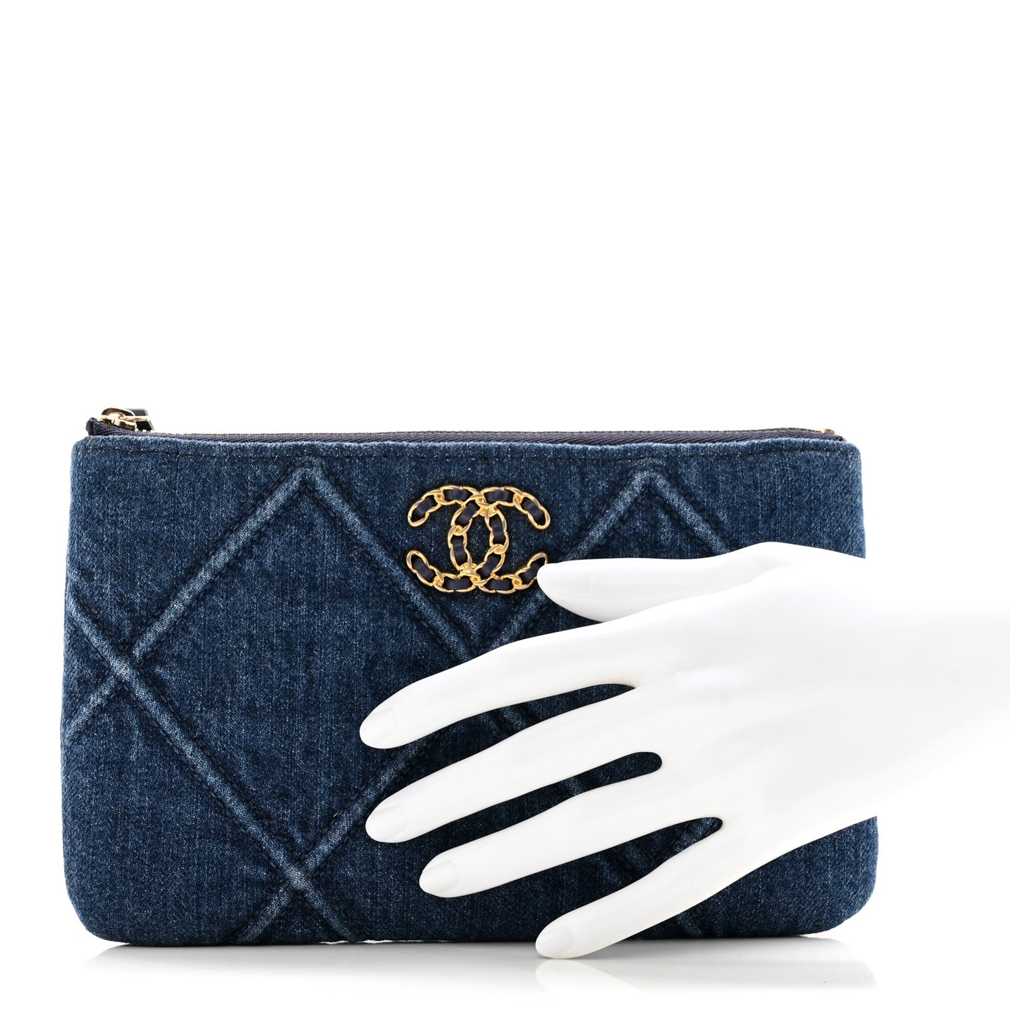 Denim Quilted Small Chanel 19 Cosmetic Case Dark Blue