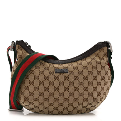 Gucci Monogram Web Medium Half Moon Hobo Dark Brown 1 of 11
