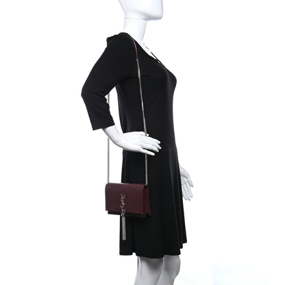 Saint Laurent Calfskin Crocodile Embossed Kate Monogram Tassel Chain Wallet Rouge Legion 2 of 9