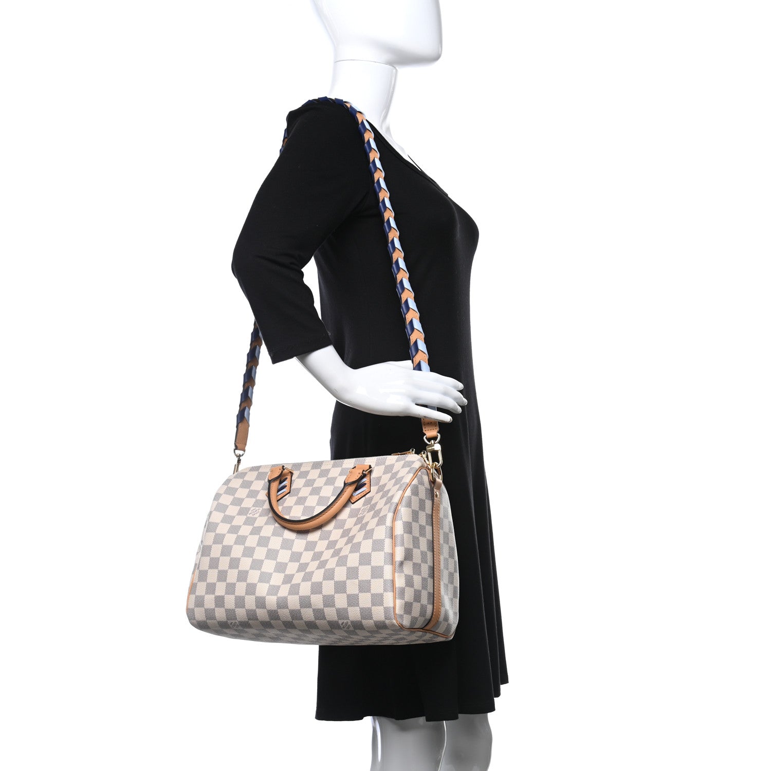 Louis Vuitton Damier Azur Braided Speedy Bandouliere 30 Blue 2 of 11