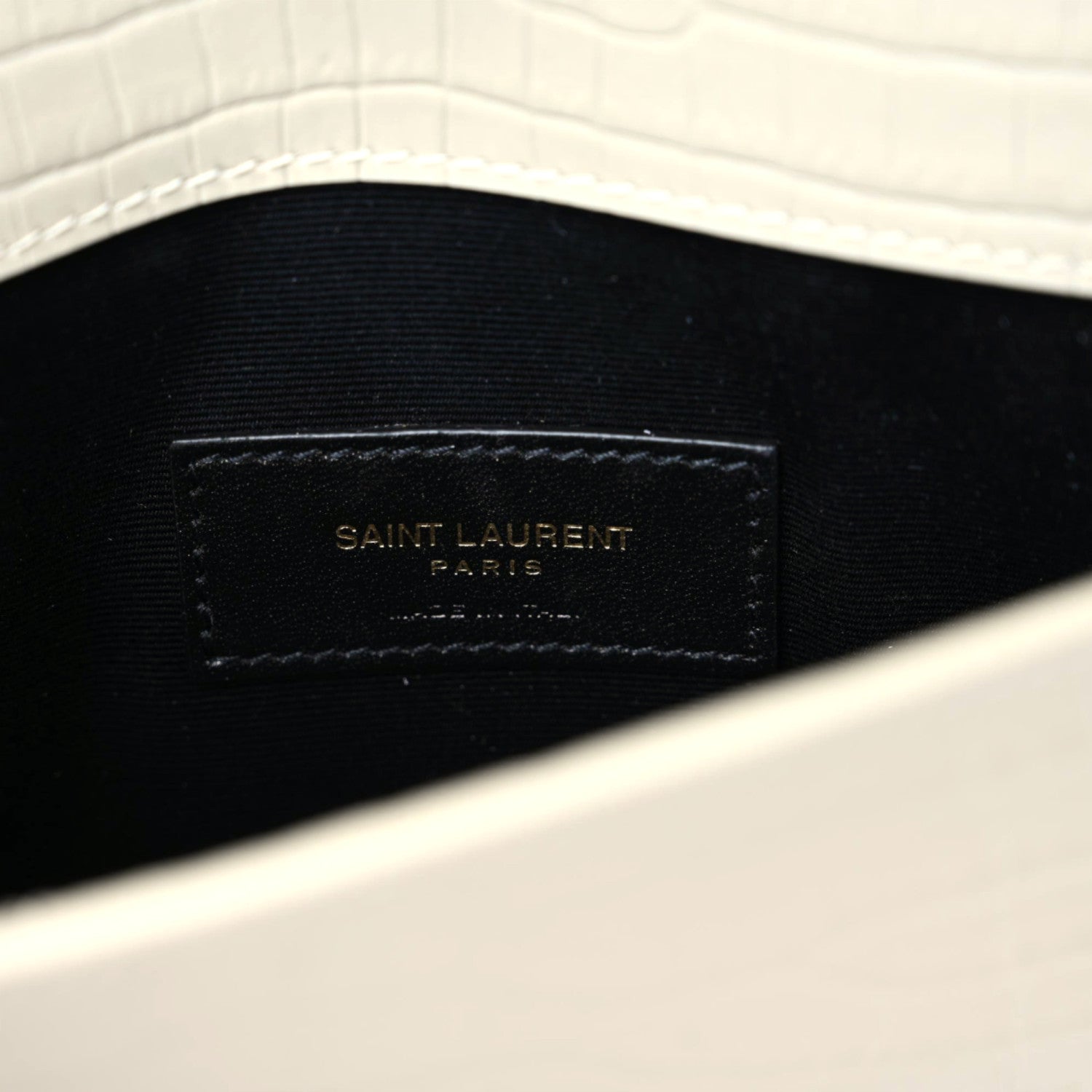 Saint Laurent Calfskin Crocodile Embossed Uptown Monogram Pouch Crema Soft 9 of 9