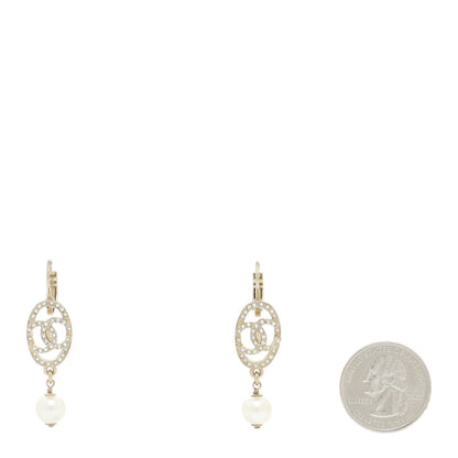 Chanel Crystal Pearl CC Drop Earrings Gold 2 of 5