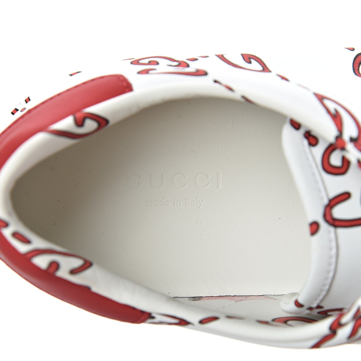 Calfskin GucciGhost Print Womens Ace Sneakers 40.5 White Hibiscus Red