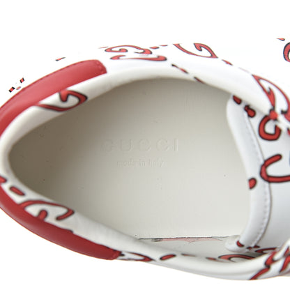 Gucci Calfskin GucciGhost Print Womens Ace Sneakers 40.5 White Hibiscus Red 8 of 10