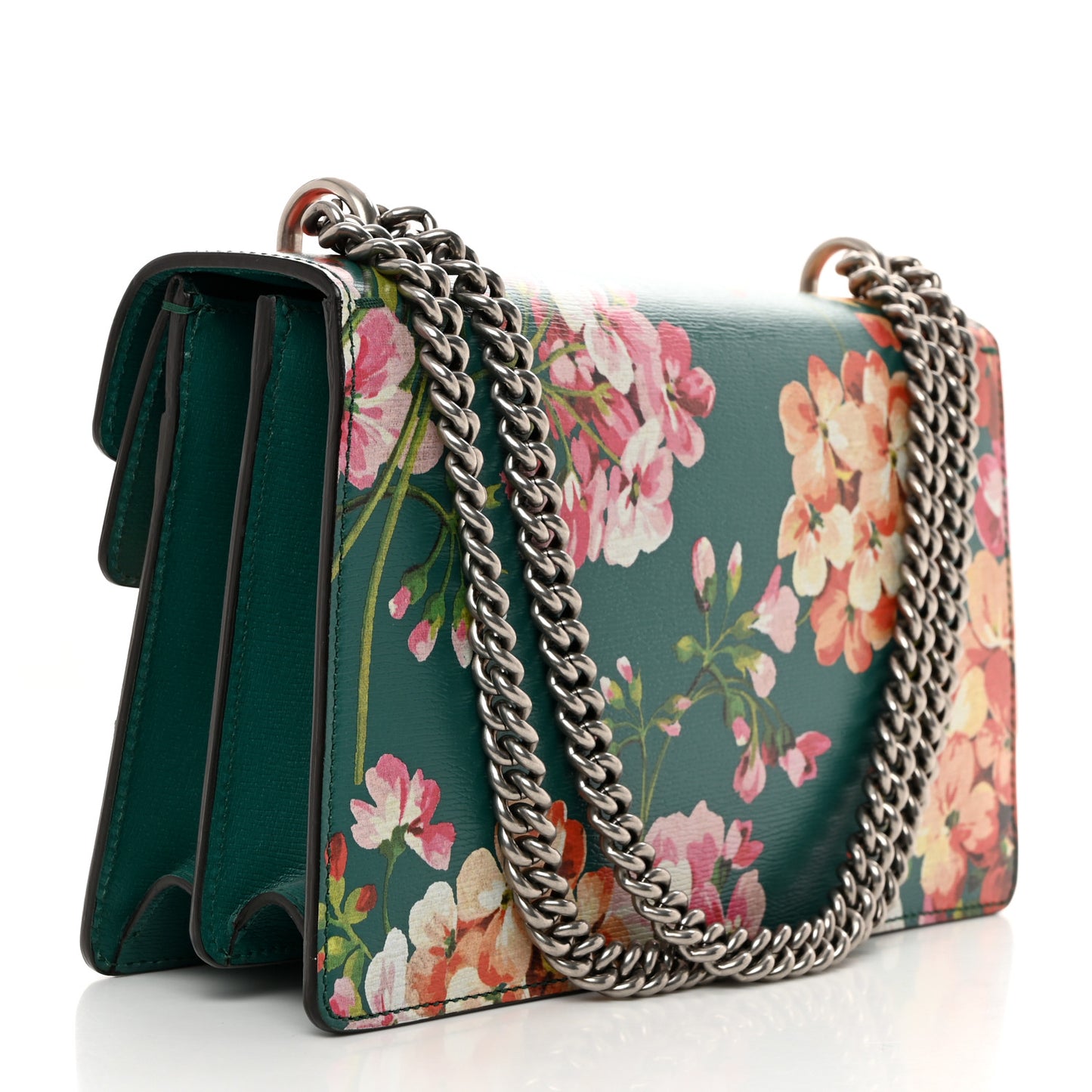 Calfskin Blooms Print Small Dionysus Shoulder Bag Bright Emerald Multicolor