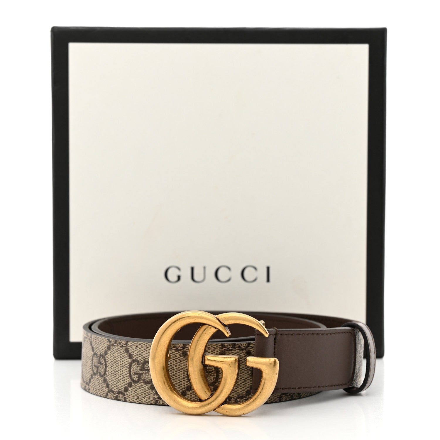 Gucci GG Supreme Monogram Matte Plutone Calfskin Double G 30mm Belt 75 30 Beige Ebony New Acero 6 of 6