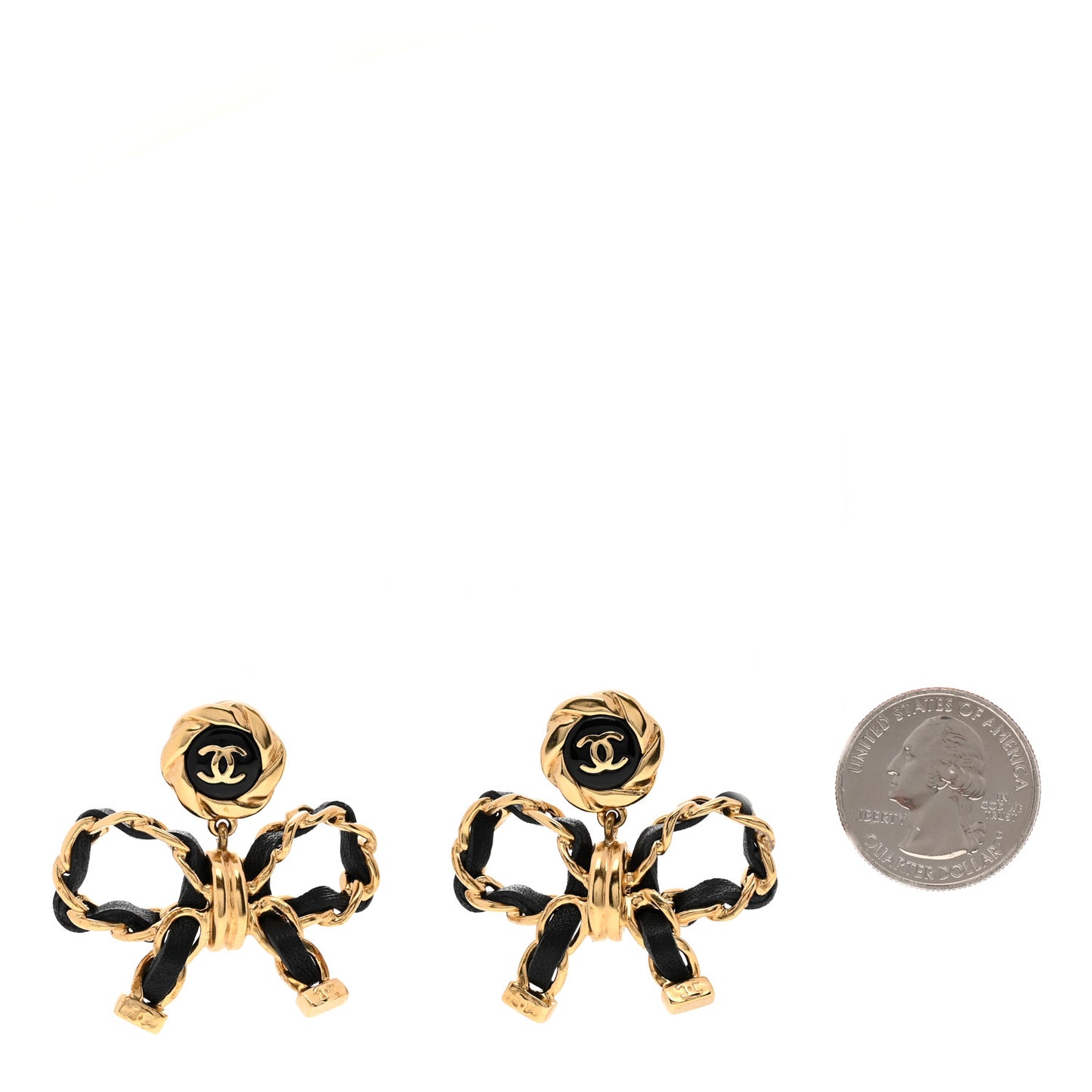 Lambskin Chain Bow Drop Earrings Black Gold