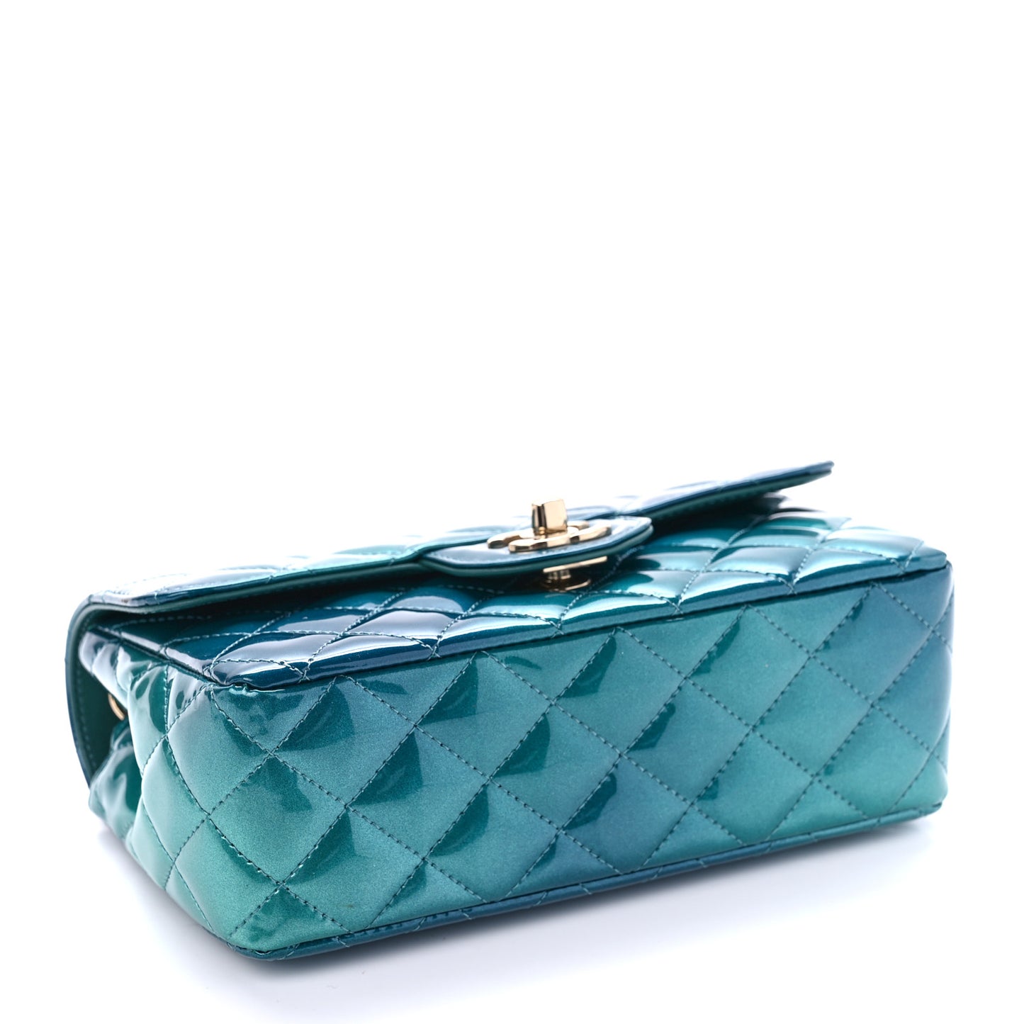 Shaded Patent Calfskin Quilted Mini Rectangular Flap Green Blue