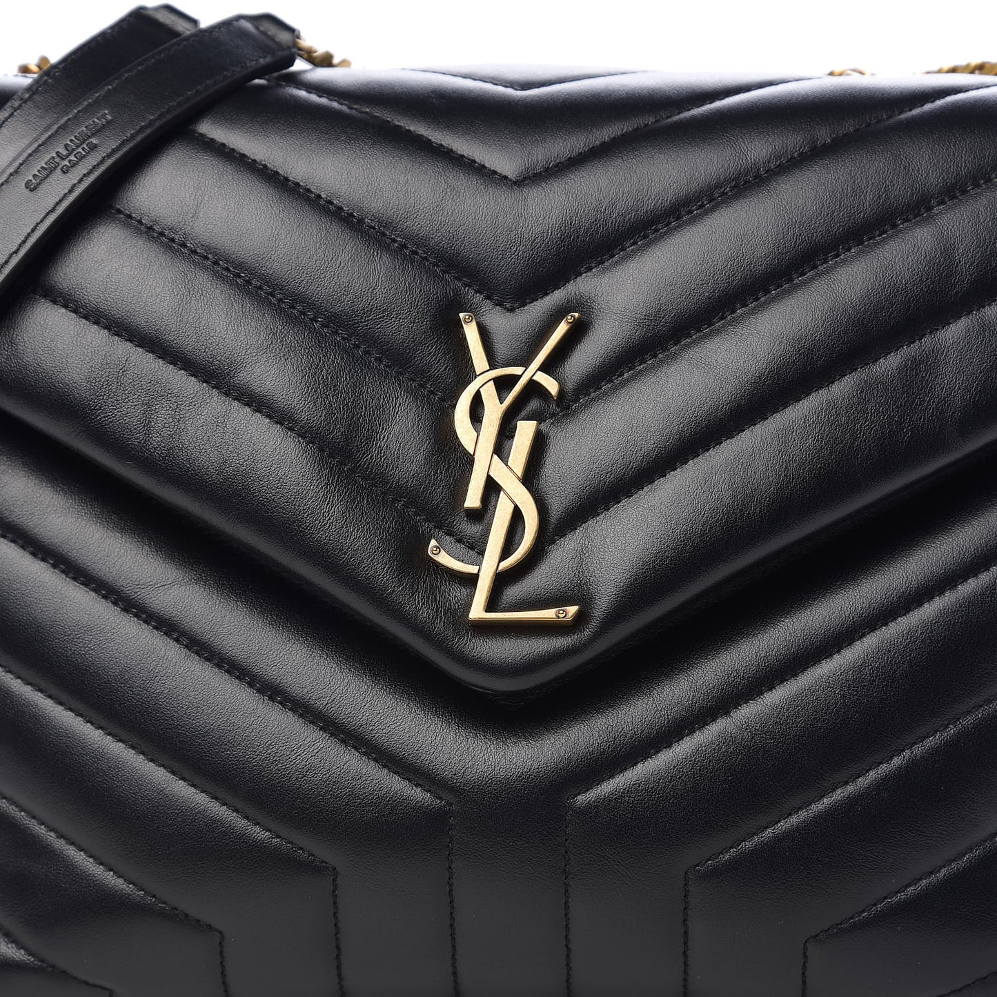 Calfskin Y Quilted Monogram Medium Loulou Chain Satchel Black