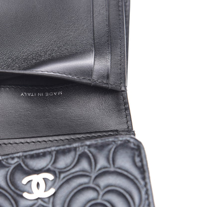 Chanel Goatskin Camellia Embossed Compact Wallet Black 7 of 10