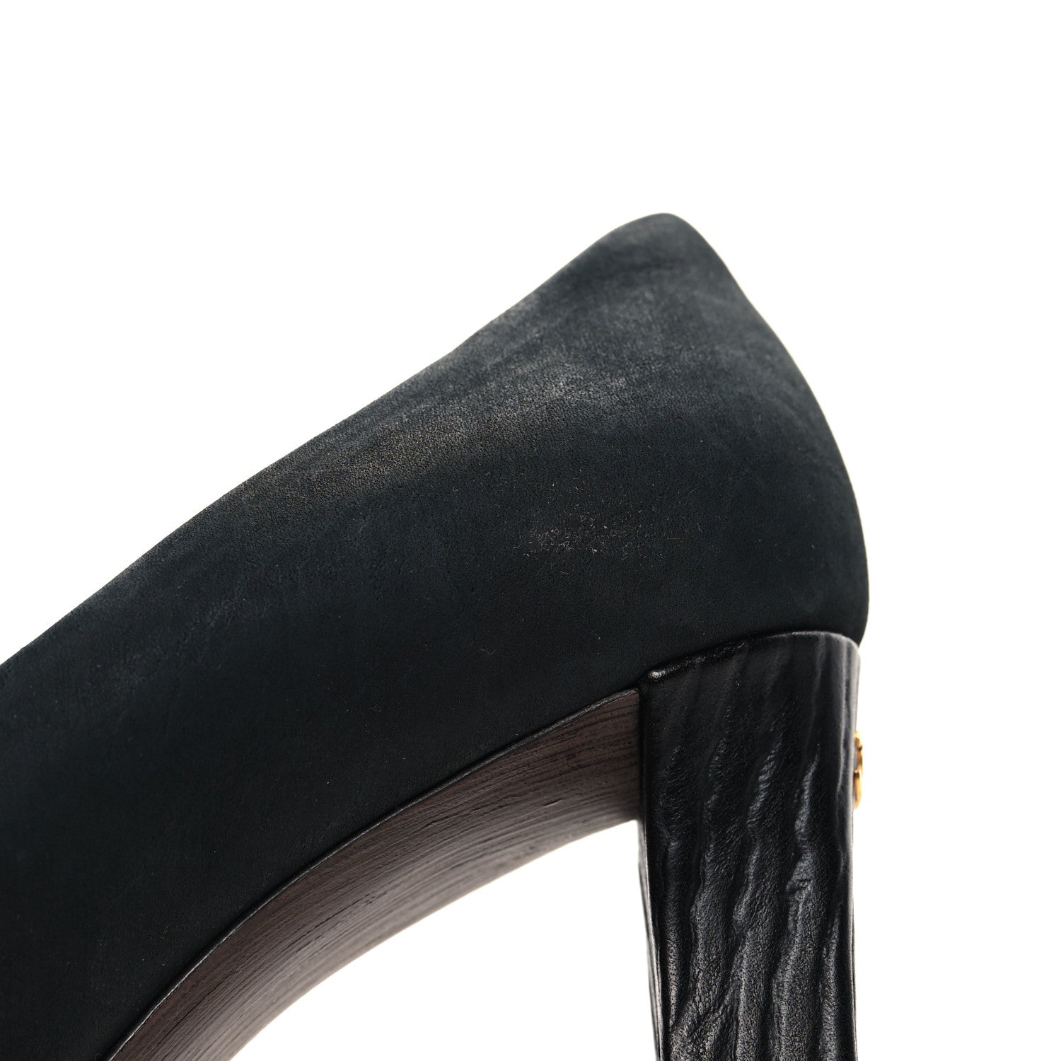 Chanel Wax Suede Wood Pumps 38 Black Brown 9 of 9