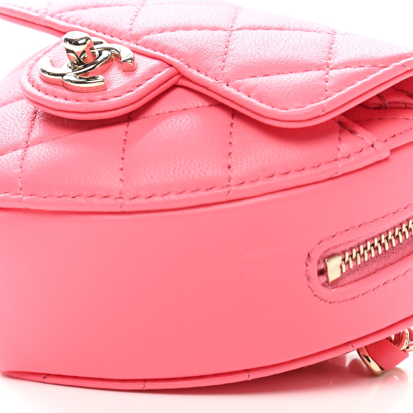 Lambskin Quilted CC In Love Heart Waist Belt Bag With Chain Pink