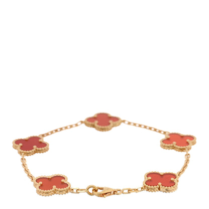 Van Cleef & Arpels 18K Yellow Gold Carnelian 5 Motifs Vintage Alhambra Bracelet 2 of 3