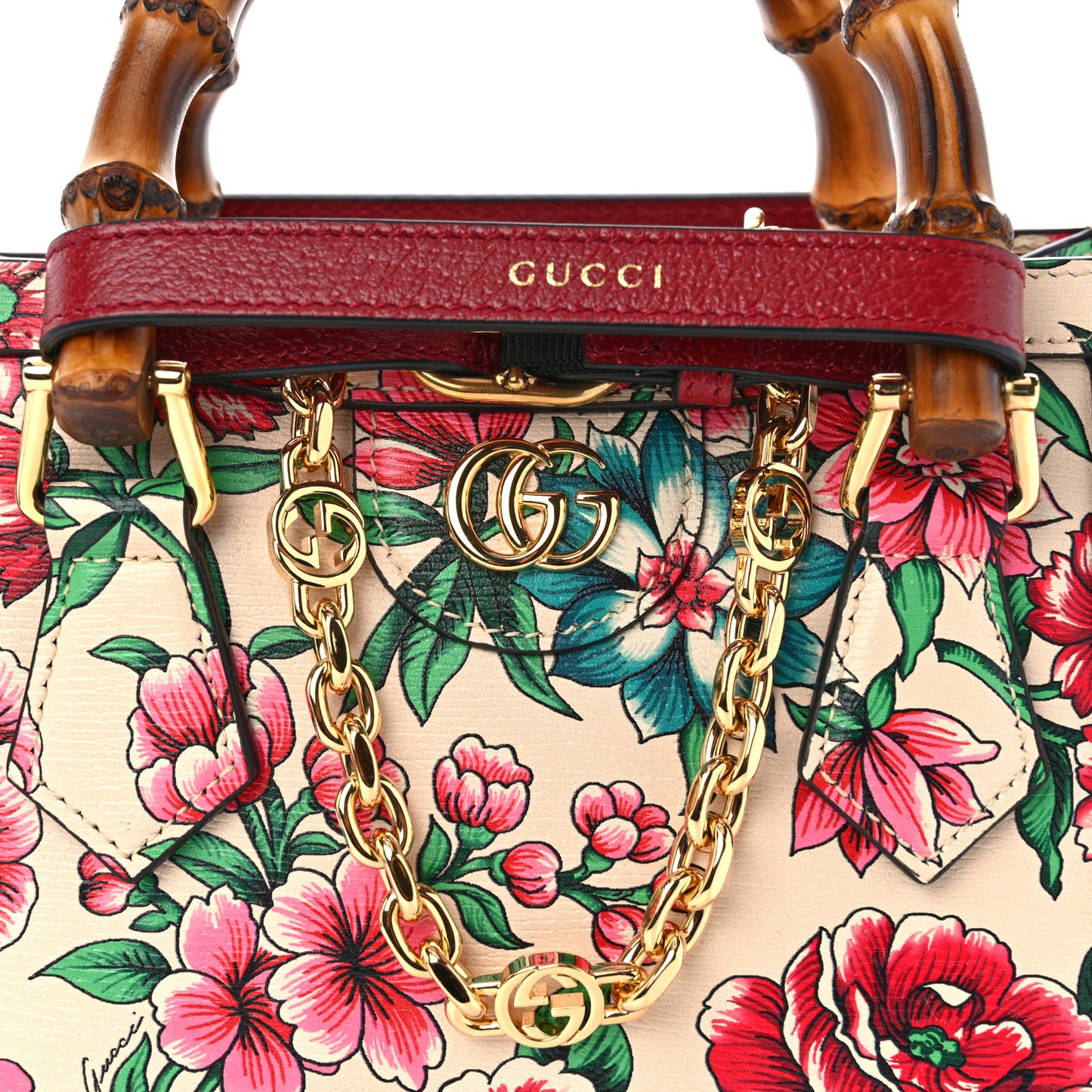 New Shangai Calfskin Floral Print Mini Diana Tote Bag Multicolor