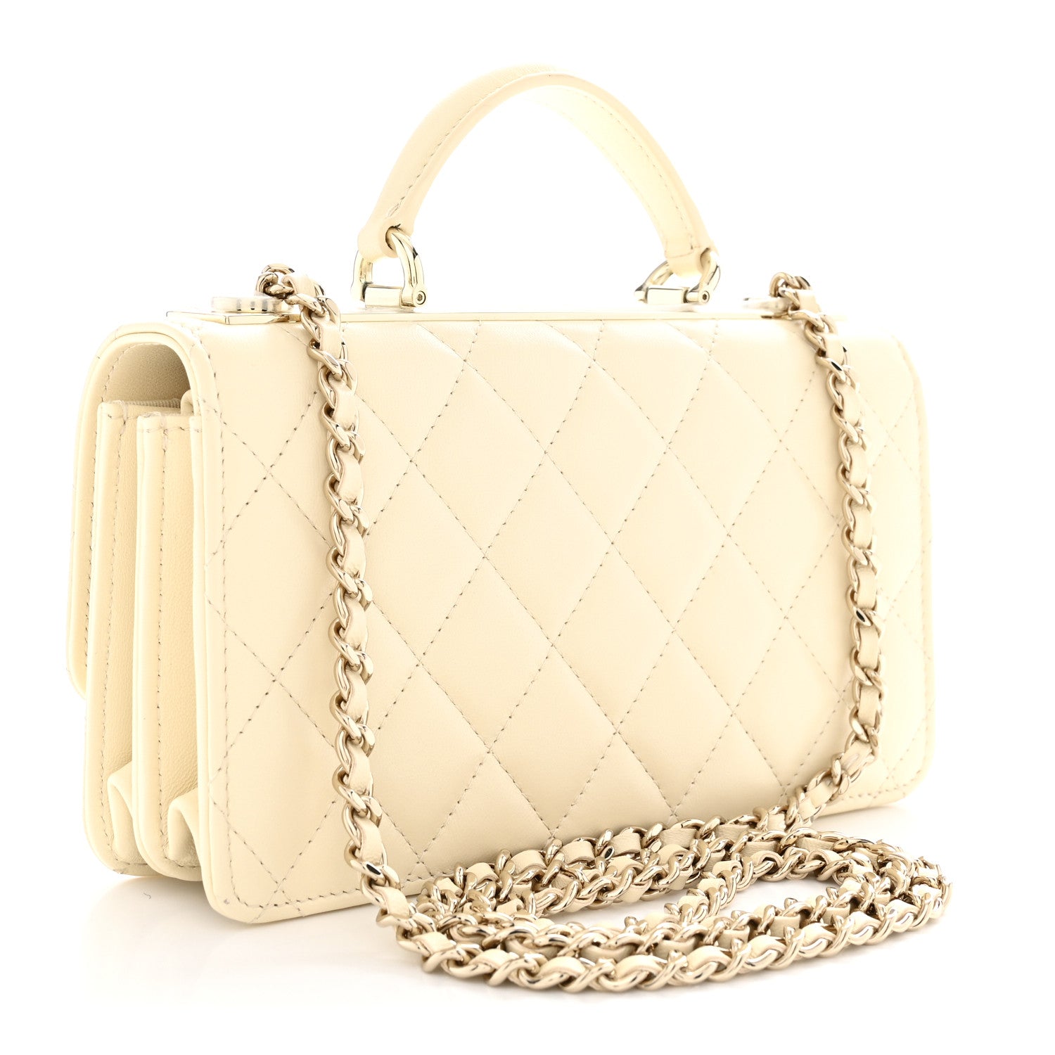 Chanel Lambskin Quilted Trendy CC Dual Handle Clutch With Chain Light Beige 3 of 12