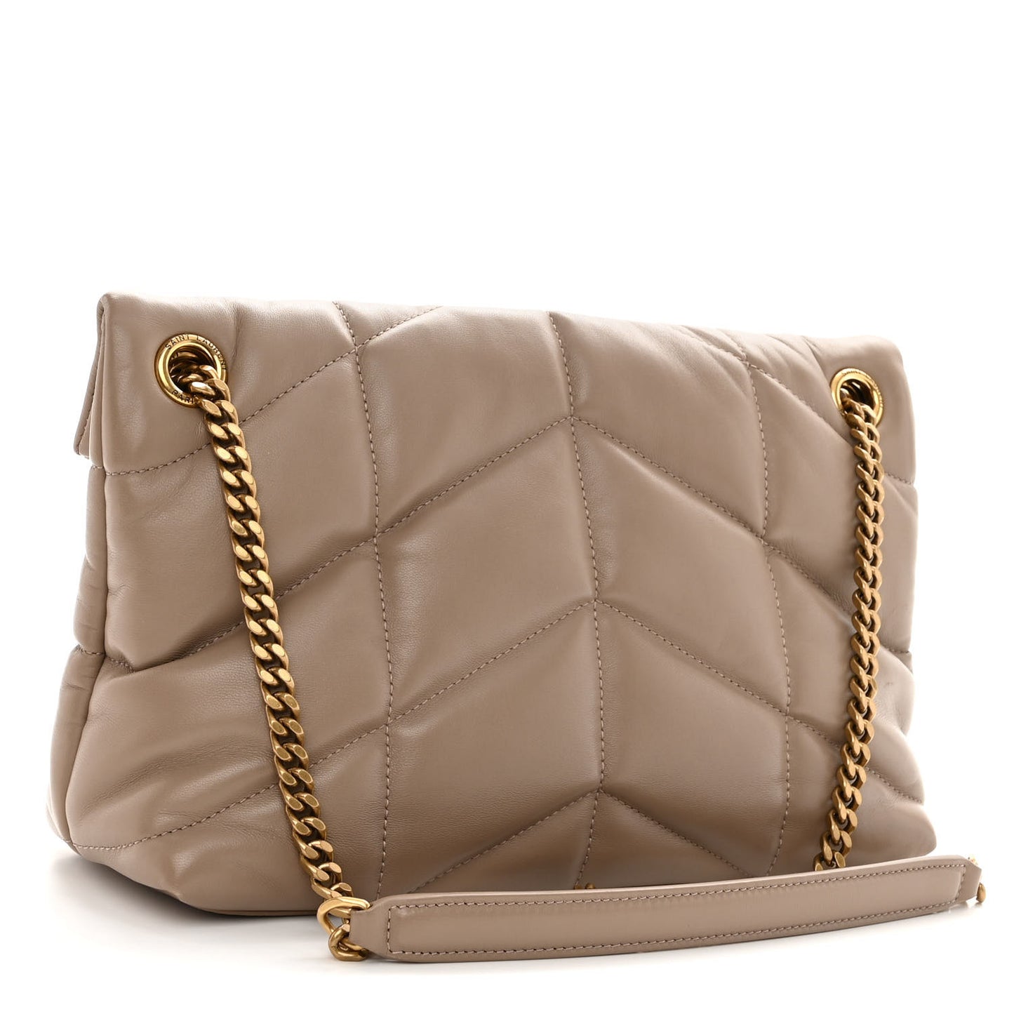 Lambskin Quilted Small Loulou Puffer Monogram Chain Satchel Dark Beige