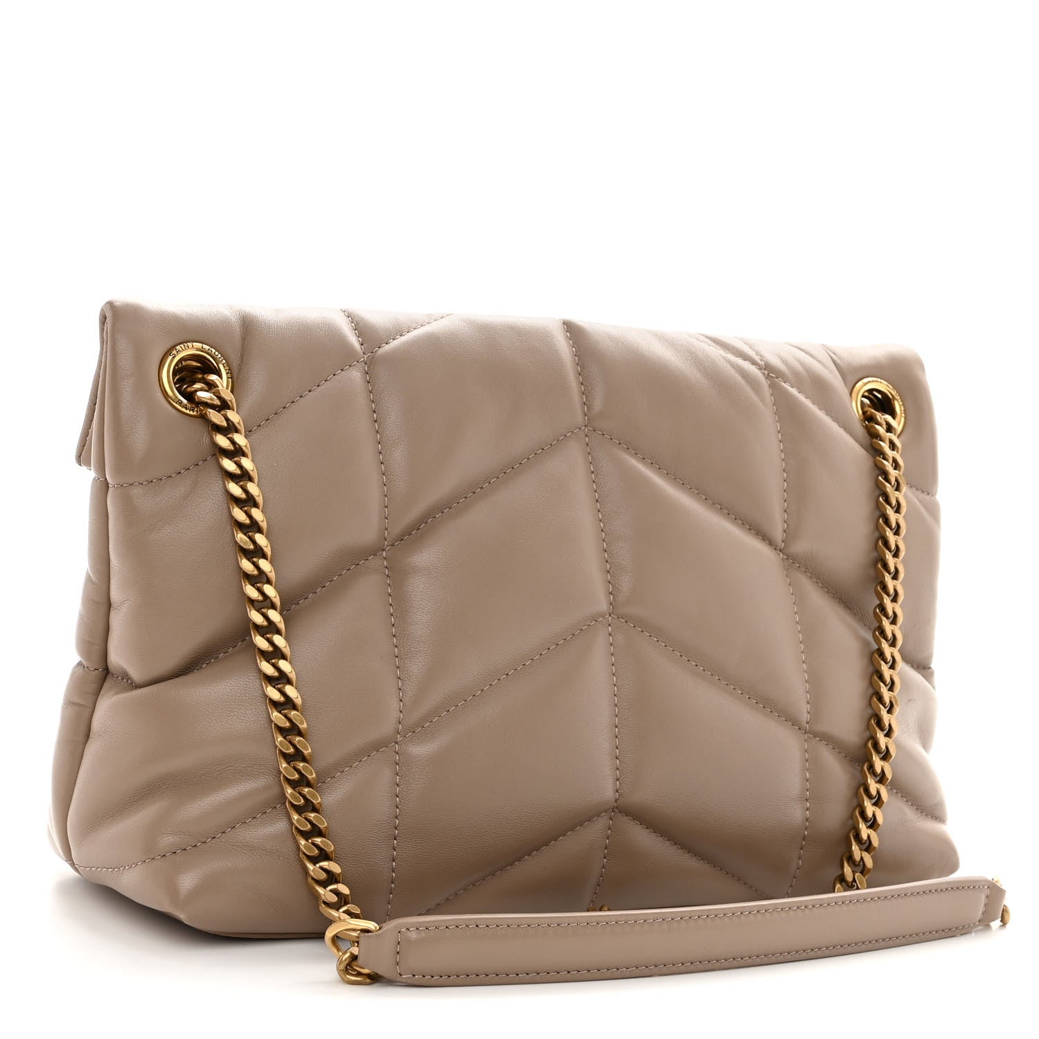 Saint Laurent Lambskin Quilted Small Loulou Puffer Monogram Chain Satchel Dark Beige 3 of 9