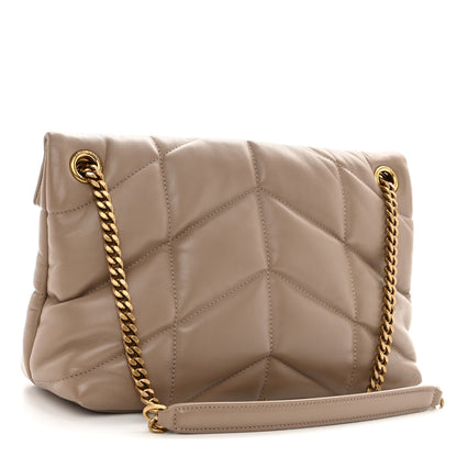 Saint Laurent Lambskin Quilted Small Loulou Puffer Monogram Chain Satchel Dark Beige 3 of 9