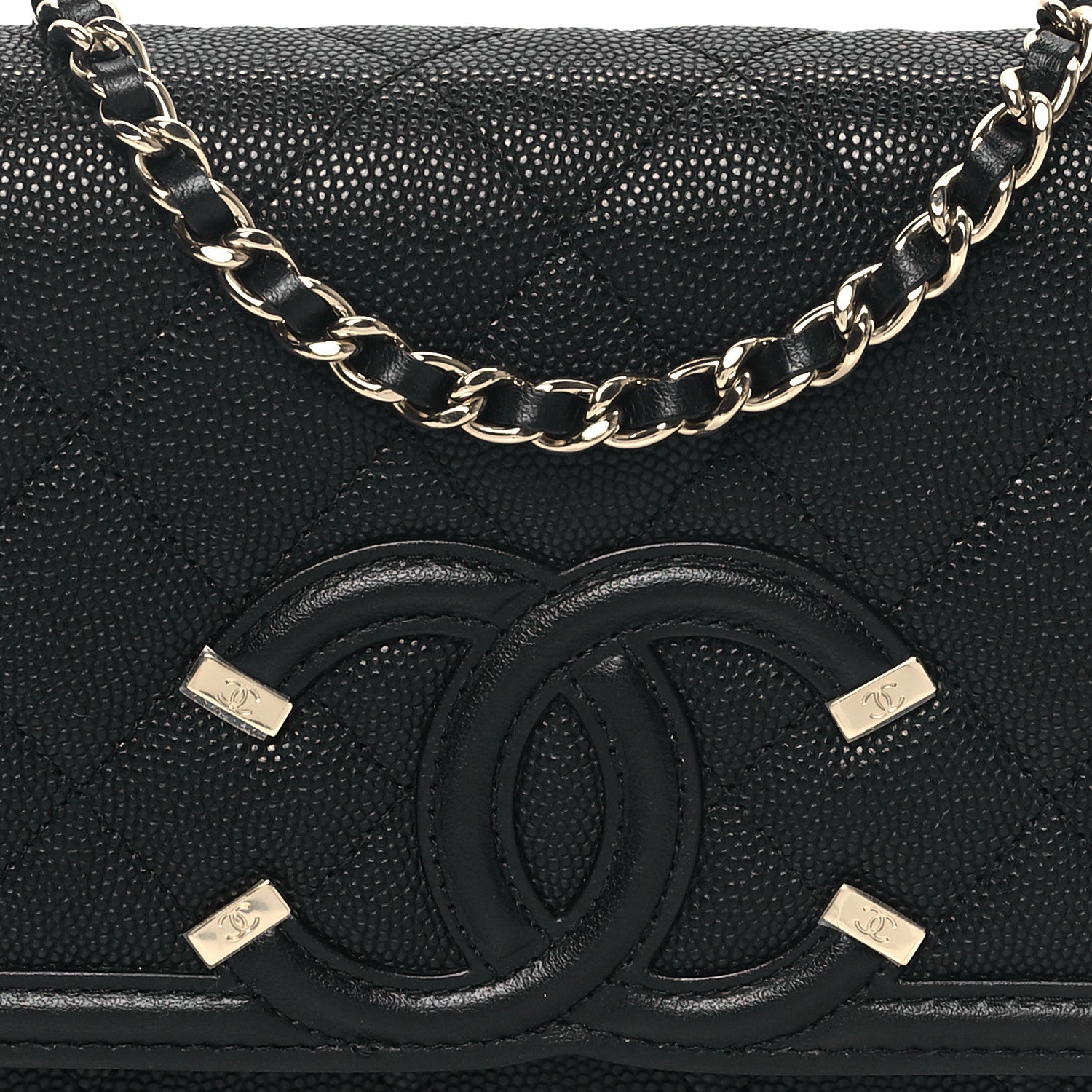 Chanel Caviar Quilted CC Filigree Wallet On Chain WOC Black 9 of 12